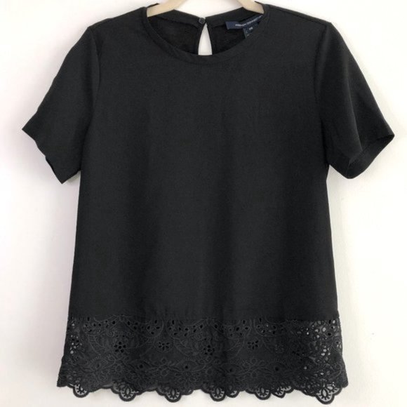 New French Connection Embroidered Eyelet Hem Short Sleeve Tee Black Size XS - Picture 5 of 16